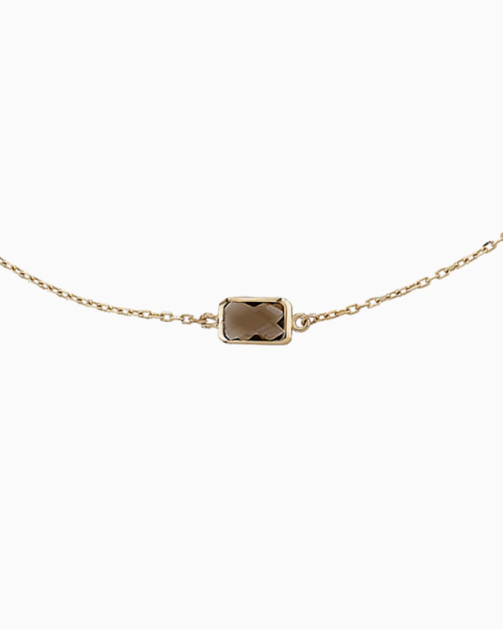 Essentials 9K Gold Faceted Smokey Quartz Necklace